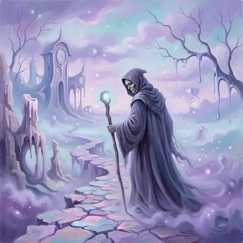 Surreal Dreamscape with Gentle Grim Reaper: An Ode to Surrealism