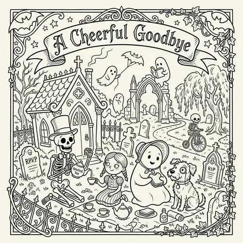 Whimsical Coloring Book Page: Death Through Light-hearted Optics