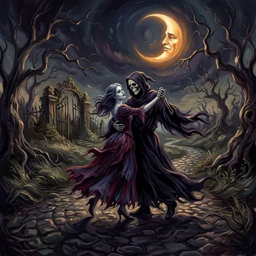 Surreal Digital Painting of Death and Moonlight | Post-Impressionistic Style