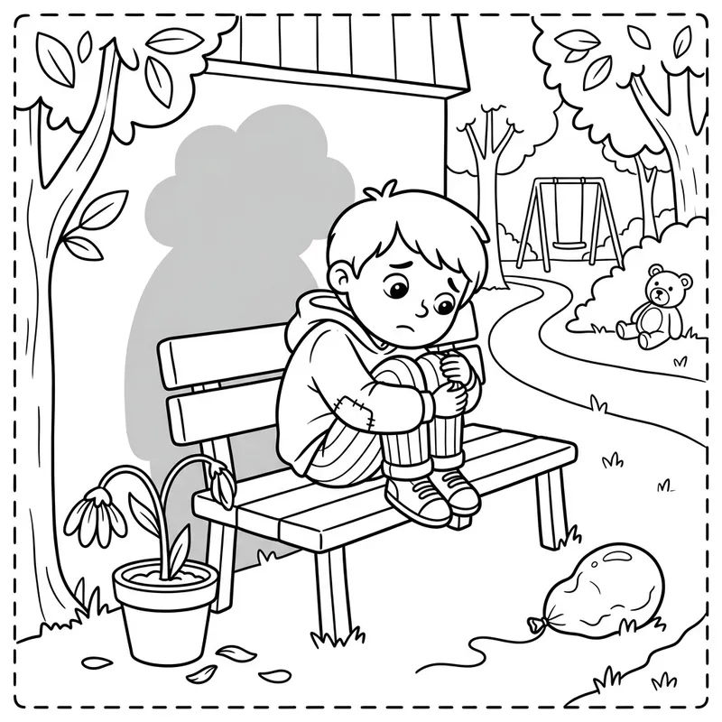 Whimsical Cartoon Style Child Coloring Page - Overwhelmed by Death