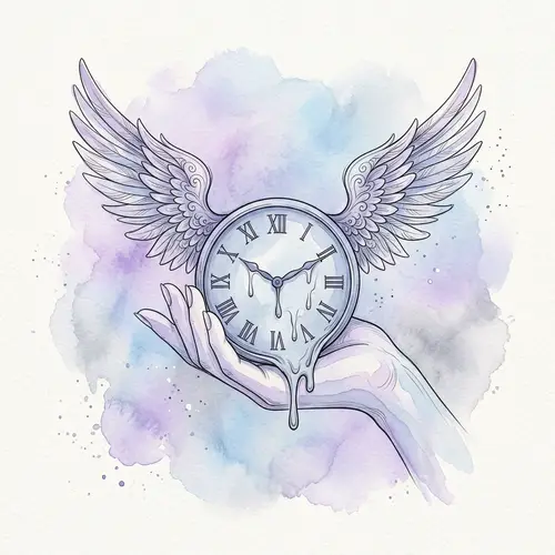 Whimsical Watercolor Hand Holding Clock with Wings