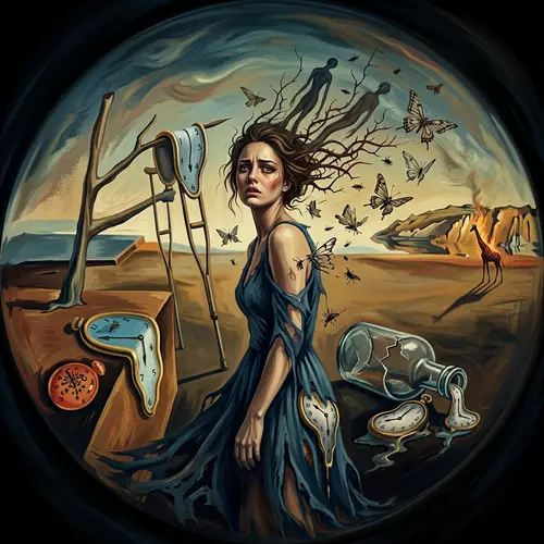 Surrealist Digital Painting: Woman's Struggle with Substance Abuse