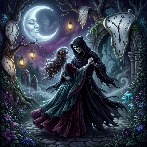 Whimsigoth Grim Reaper Dancing Artwork - Eternal Charm Revealed