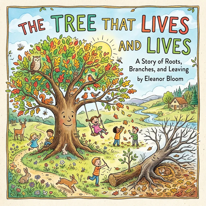 Whimsical Children's Book Cover: Tree Life Cycle Exploration