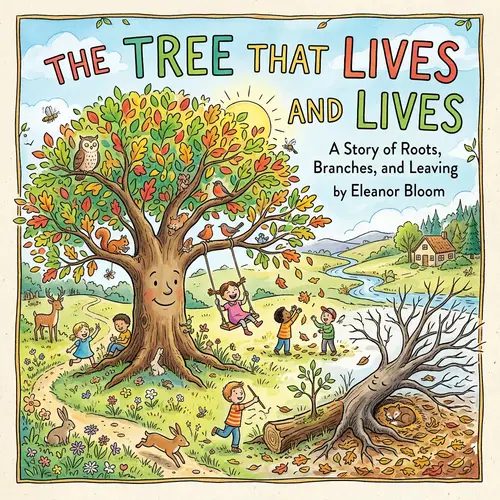 Whimsical Children's Book Cover: Tree Life Cycle Exploration