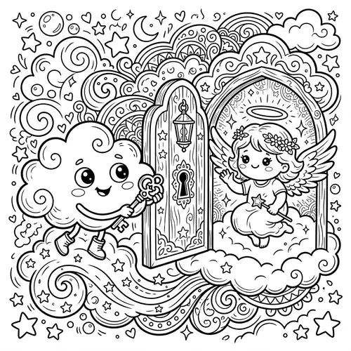 Whimsical Cloud Coloring Page | Heartwarming Illustration