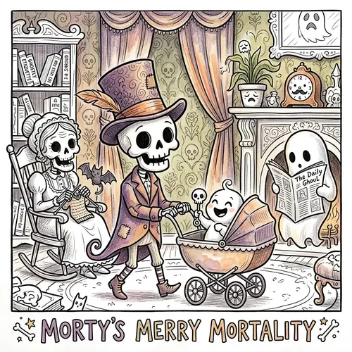 Quirky Coloring Book Page on Mortality with Humor