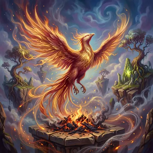 Mystical Phoenix Rising From Ashes | Digital Painting