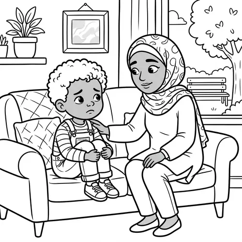 Empathetic Cartoon Coloring Page for Kids on Loss Topic