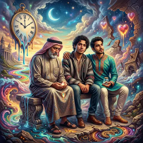 Surrealistic Portrait of Diverse Trio in Dreamlike World