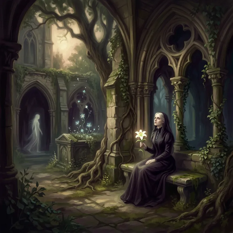 Surrealistic Scene: Denial of Death Captured in Gothic Style