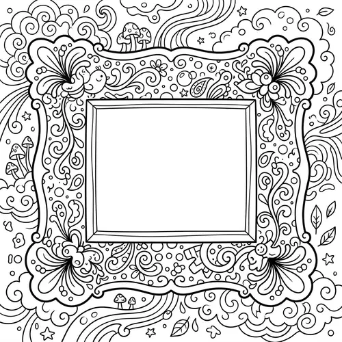 Whimsical Cartoon Style Coloring Page of an Empty Picture Frame