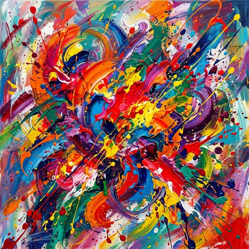 Dynamic Abstract Masterpiece with Vibrant Colors and Spontaneous Brushstrokes