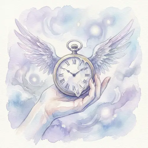 Dreamy Watercolor Painting of Hand Cradling Winged Clock