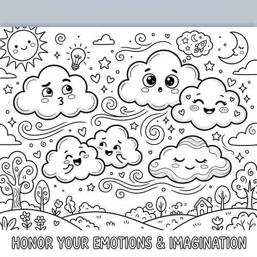 Enchanting Cloud Coloring Page for Emotional Exploration | Adobe Digital Art