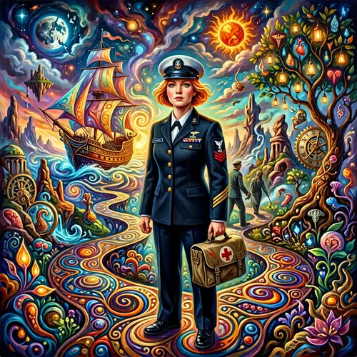 Navy Hospital Corpsman in Surrealist Dreamscape | Strength & Compassion