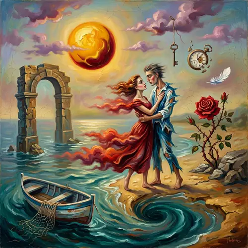 Forbidden Summer Romance Oil Painting | Surrealist Dreamscapes