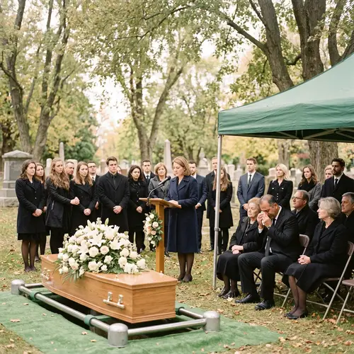 Tranquil Funeral Scene with Soft Hues and Gentle Tributes