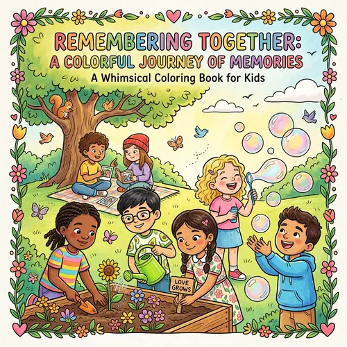Whimsical Children's Coloring Book Cover: Coping with Loss