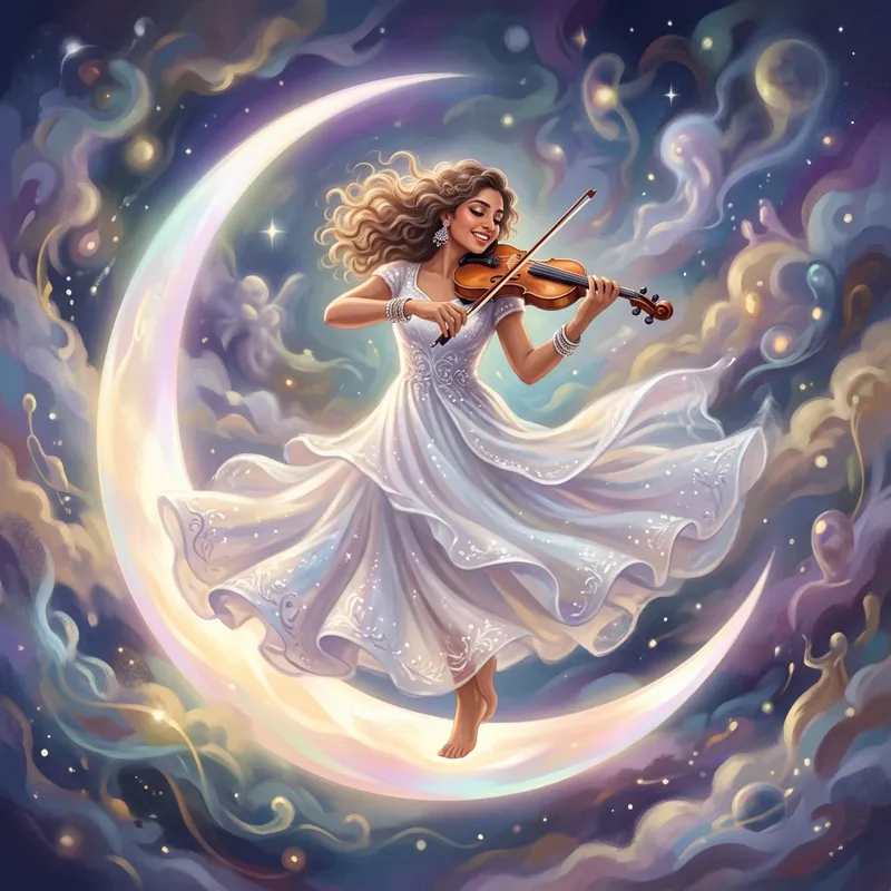 Enchanting Moonlit Dance with Curly-Haired Violinist