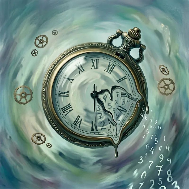 Surreal Floating Pocket Watch with Melting Clock Hands