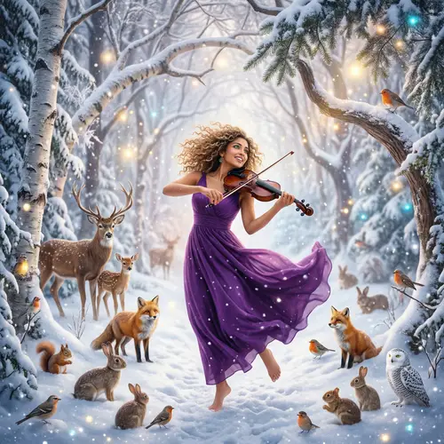 Enchanting Snowy Forest Dance with Violin Music