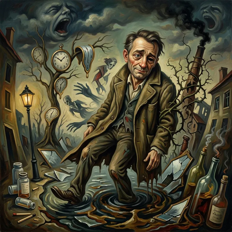 Surrealist Artwork Embodying Drug and Alcohol Addiction Struggle