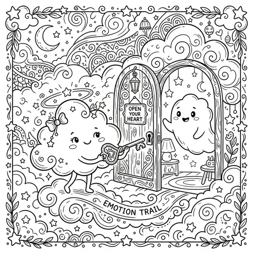 Enchanting Whimsical Cloud Coloring Page for Children