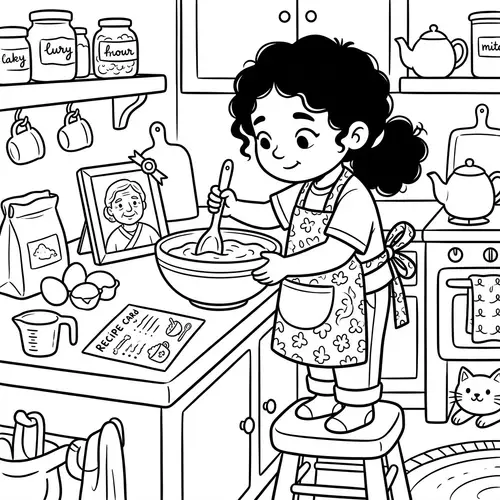 Playful Cartoon of Child Cooking to Honor Lost Loved One
