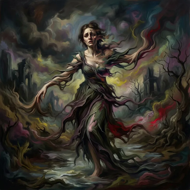 Surrealistic Female Figure: Emotional Dreamlike Artwork