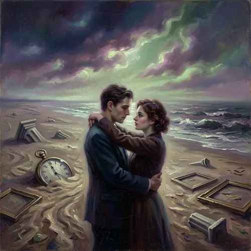 Tender Embrace on Deserted Beach: Surrealism Romance
