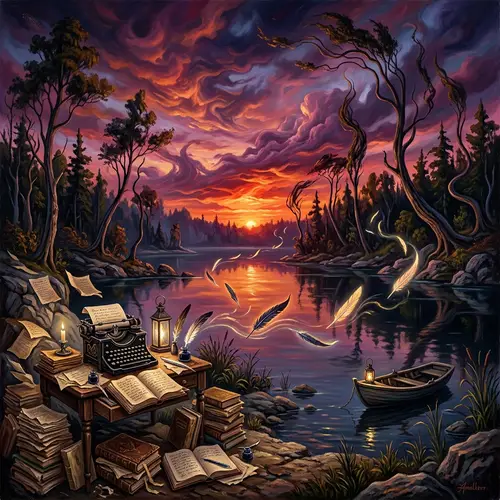 Surreal Sunset Landscape | Tranquil Lake - Pre-1912 Style