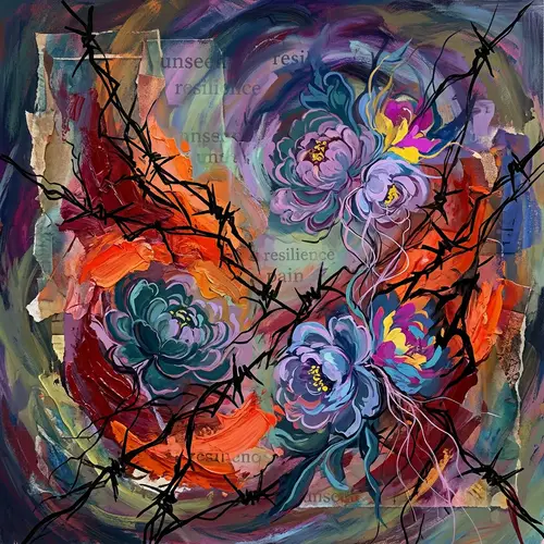 Surreal Endometriosis Art: Vibrant Mixed Media Representation