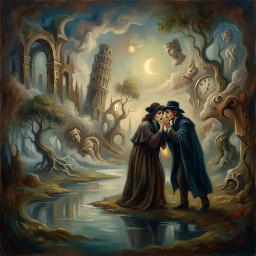Surreal Dreamscape Encounter in Vivid Oil Painting Style