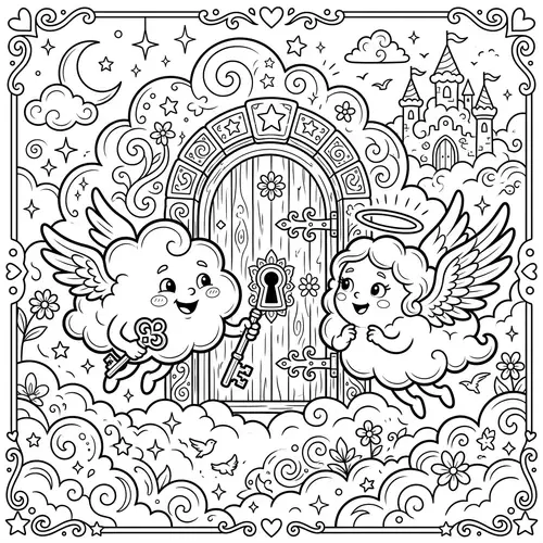 Enchanting Cloud Coloring Page with Key: Printable & Digital