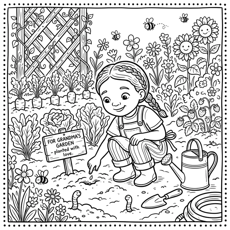 Whimsical Child Planting Garden in Honor of Loved One