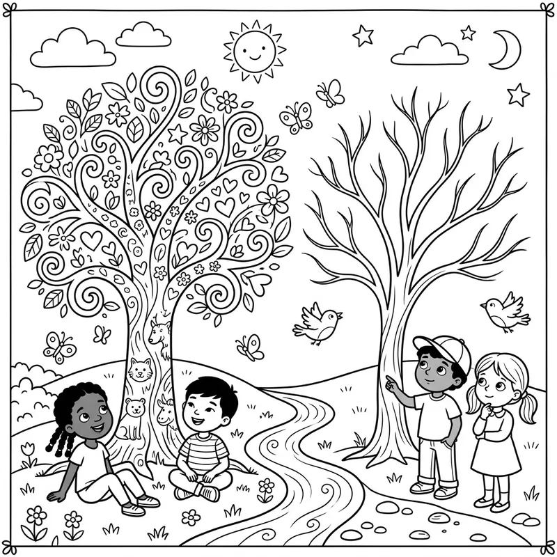 Whimsical Mourning Death Coloring Page for Kids