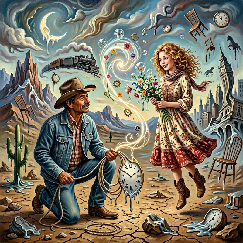 Magical Realism: Surrealist Cowboy Mesmerized by Enchanting City Girl