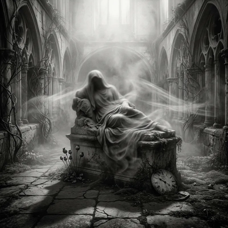 Ethereal Shadows: Surrealistic Death Art in Monochrome Tone