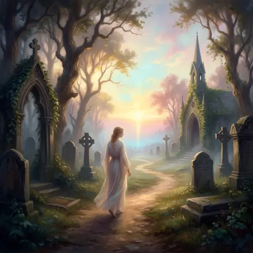 Tranquil Graveyard: Spiritual Journey Towards Radiant Skyline