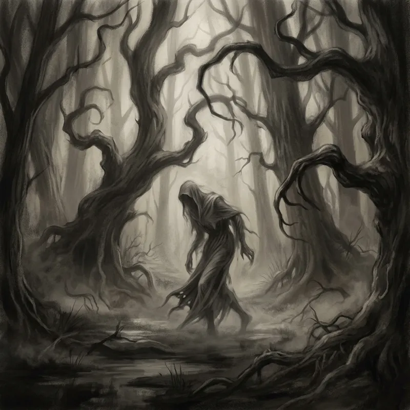 Ethereal Mystery in Monochromatic Forest - Salvador Dali Inspired