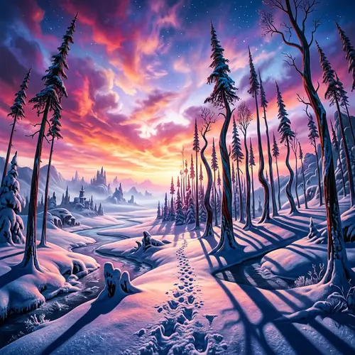 Surreal Winter Landscape at Dawn | Dreamlike Features