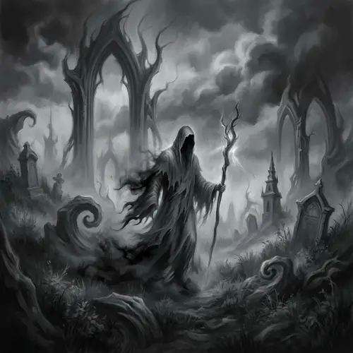 Enigmatic Surreal Death Scene in Monochrome