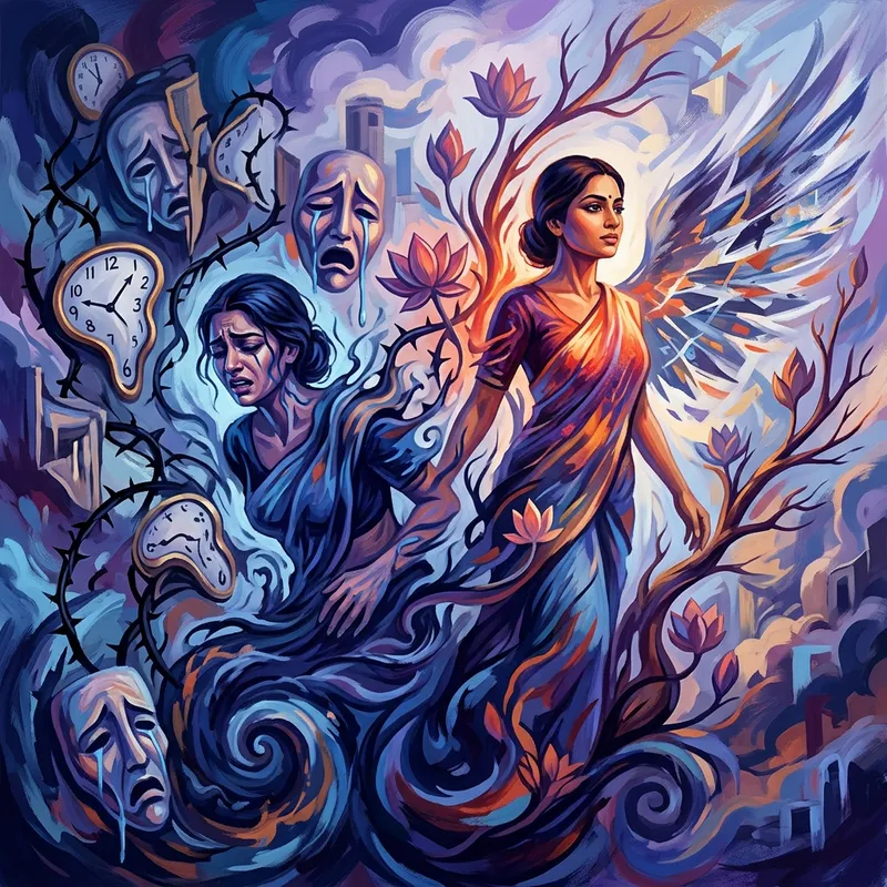 Resilient Surrealist Painting: Agony to Strength in Vibrant Colors