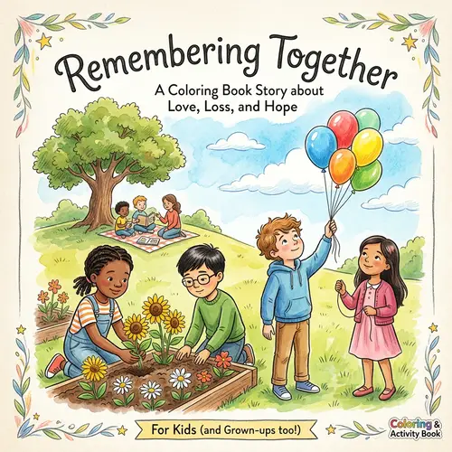 Whimsical Watercolor Children's Book Cover Illustration: Coping with Death in Vibrant Style