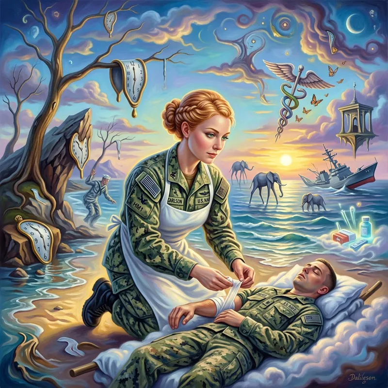 Ethereal U.S. Navy Corpsman Tenderly Caring in Surreal Dreamscape