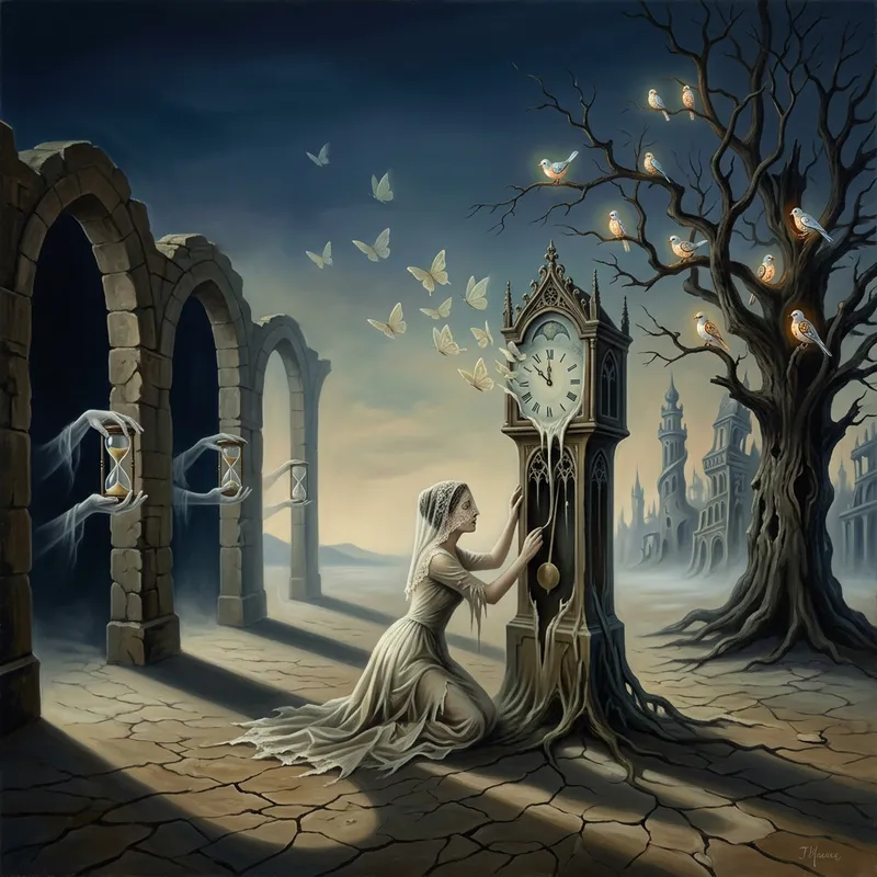 Surrealistic Gothic Composition: Denial of Death in Ethereal Lighting