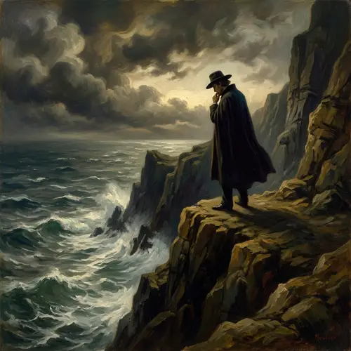 Figurative Existence on Cliff Overlooking Tumultuous Ocean
