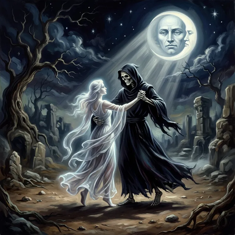 Grim Reaper's Haunting Dance in Celestial Moonlight | Surreal Whimsigoth Art