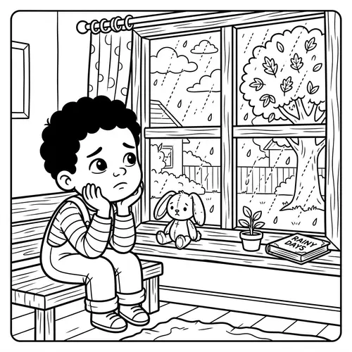 Whimsical Coloring Book Page with a Young Child